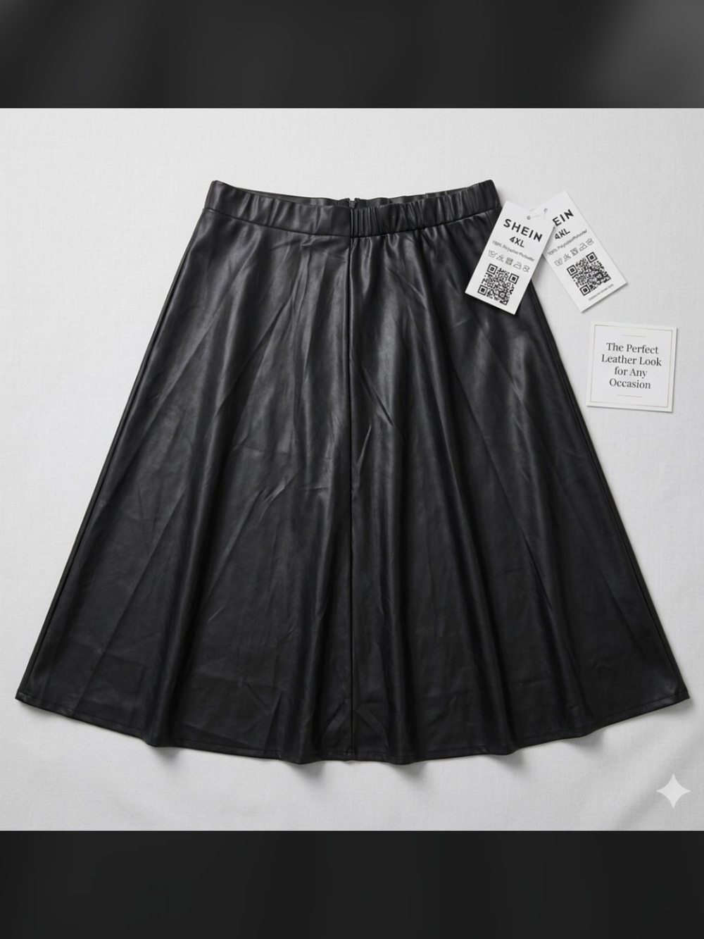 SHEIN Black Faux Leather Skirt - A-Line Style.US L-XL